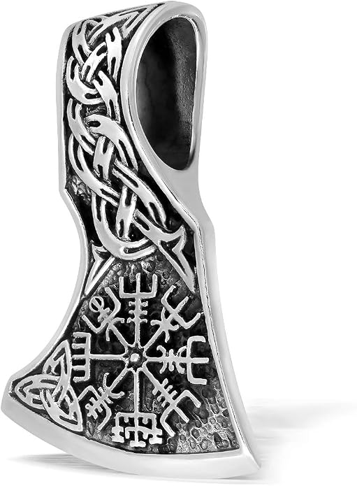 WithLoveSilver 925 Sterling Silver Viking Axe Amulet Slavic Celtic Triquetra Mjolnir Vegvisir Double Sided Pendant