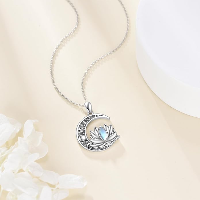 Sun and Moon Necklace 925 Sterling Silver Sun Moon Pendant Gemstone Jewelry Gifts for Women