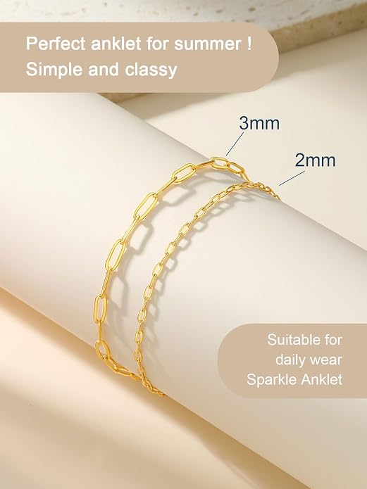 ChainsPro Stainless Steel Waterproof Anklet for Women, Adjustable Non Tarnish Layered Anklets, Trendy Dainty Cuban Link Ankle Bracelet Beach Jewelry Gifts for Swimming & Daily Wear (8.5+2 inches)