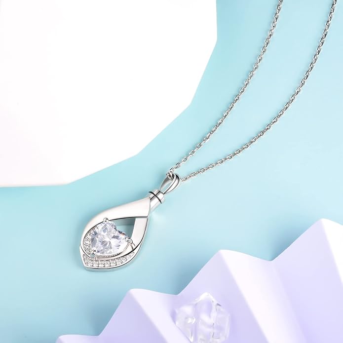 Cremation Jewelry 925 Sterling Silver Teardrop Urn Necklace for Ashes Heart Shape Memorial Keepsake Pendant for Human Ashes for Women Gift