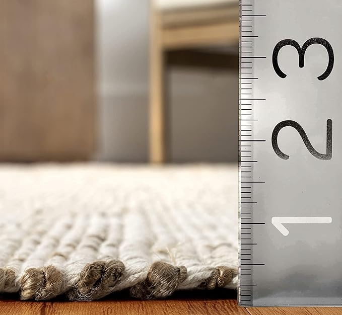 Jute Cotton Area Rug - Handcrafted Traditional Rugs - Braided Carpet - Natural Shag Rugs for Entryway Bedroom, Home Décor, Dining Room - Eco-Friendly (Natural, 9' x 12')