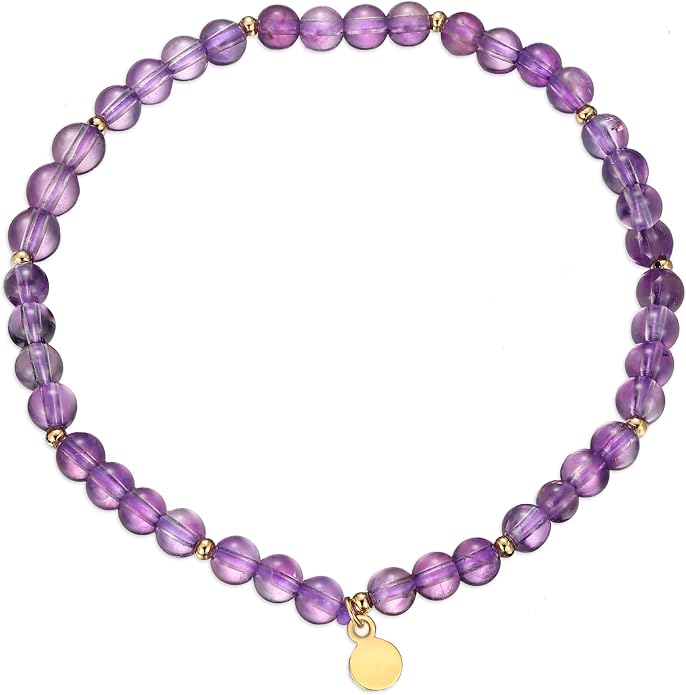 MORGAN & PAIGE Bronze 18k Yellow Gold Plated Genuine Gemstones Stretch Bracelets for Women Trendy - Elegant Dainty Gold Beaded Bracelets for Women, 4mm Gemstone Beads Lightweight Adjustable 6.5 Inch