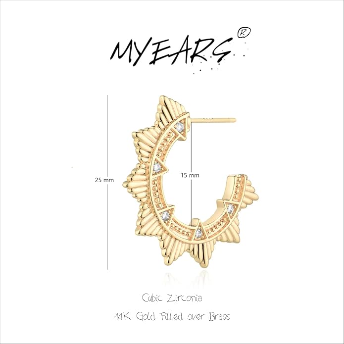 MYEARS Women Hoop Earrings Gold 14K Gold Filled Small Simple Handmade Hypoallergenic Everyday Illusion Jewelry