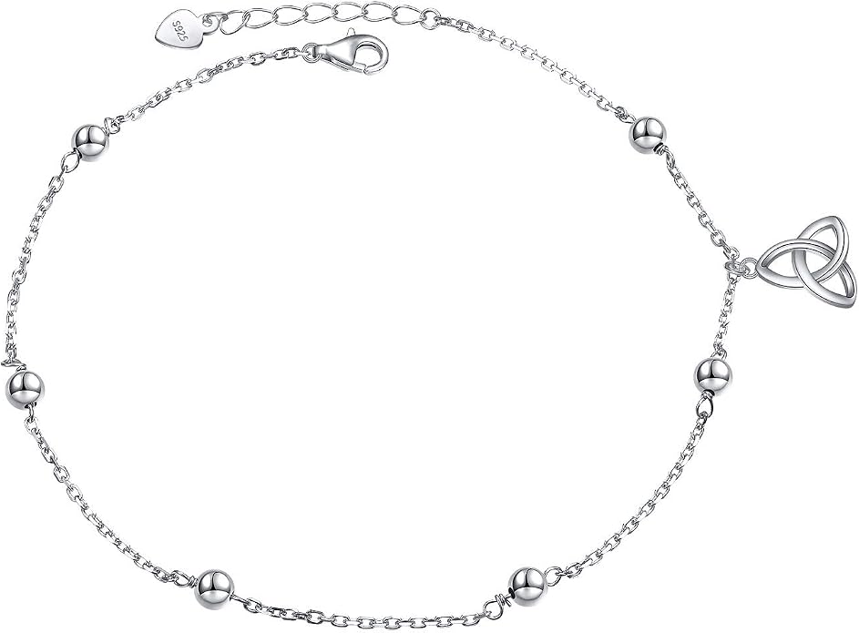 FLYOW S925 Sterling Silver Anklet for Women Summer Boho Beach Charm Adjustable Foot Ankle Bracelet Jewelry Birthday Gift
