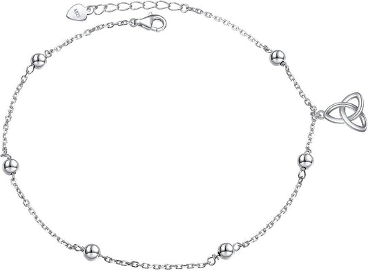 FLYOW S925 Sterling Silver Anklet for Women Summer Boho Beach Charm Adjustable Foot Ankle Bracelet Jewelry Birthday Gift