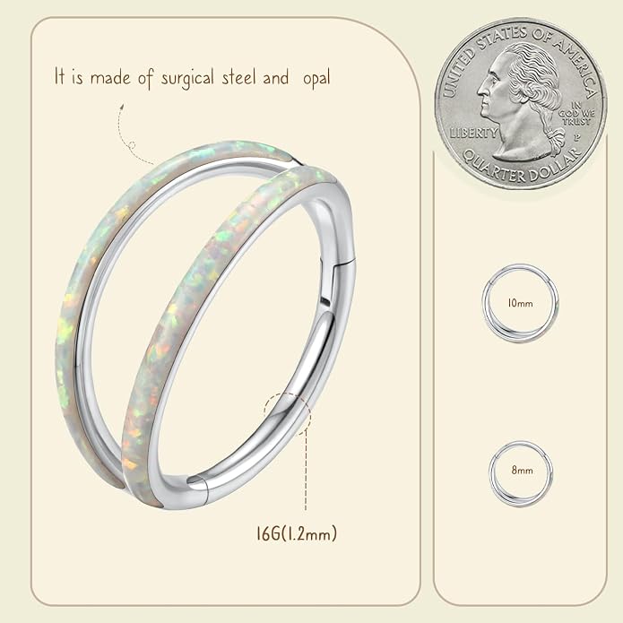 AROWRO Conch Piercing Jewelry Nose Rings Hoops Septum Rings Cartilage Earrings for Women Men Helix Piercing Jewelry Rook Tragus Surgical Steel Gold Silver 16G 18G 20G With Cubic Zirconia Opal