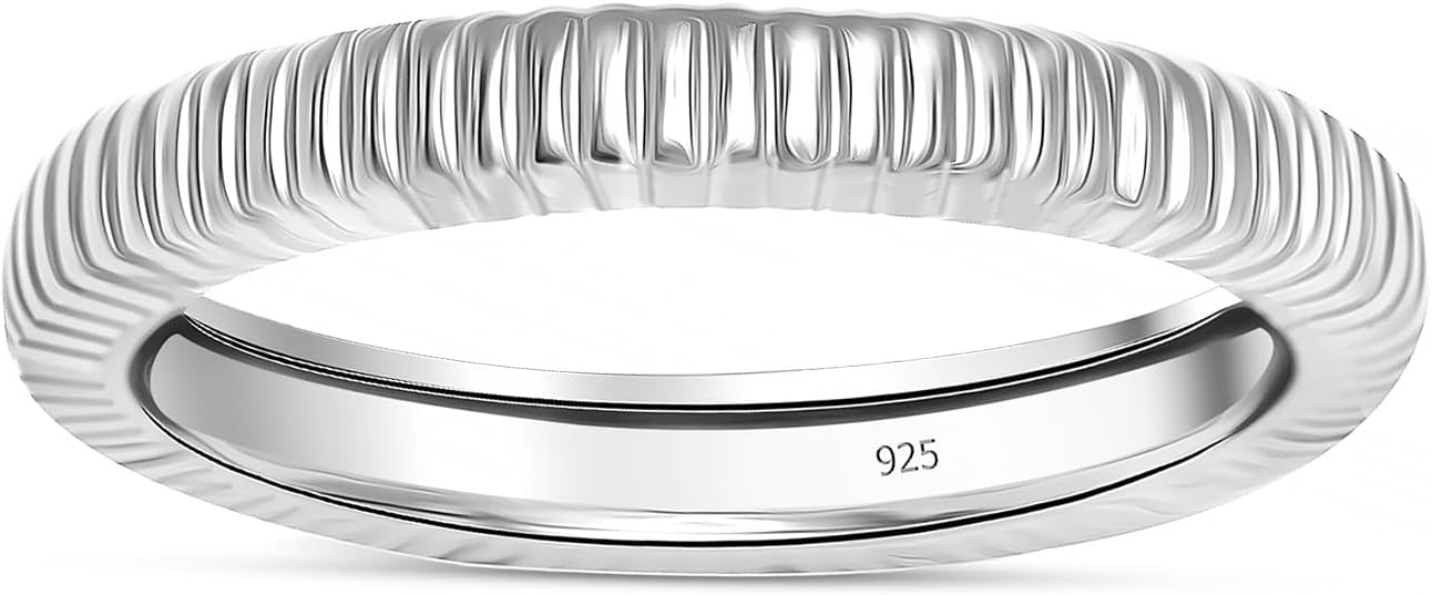 LeCalla 925 Sterling Silver Textured Rings for Women & Men | Minimalist 14K Gold-Plated Croissant Braided Twisted Signet Chunky Dome Ring | Stackable Eternity Wedding Statement Band Ring