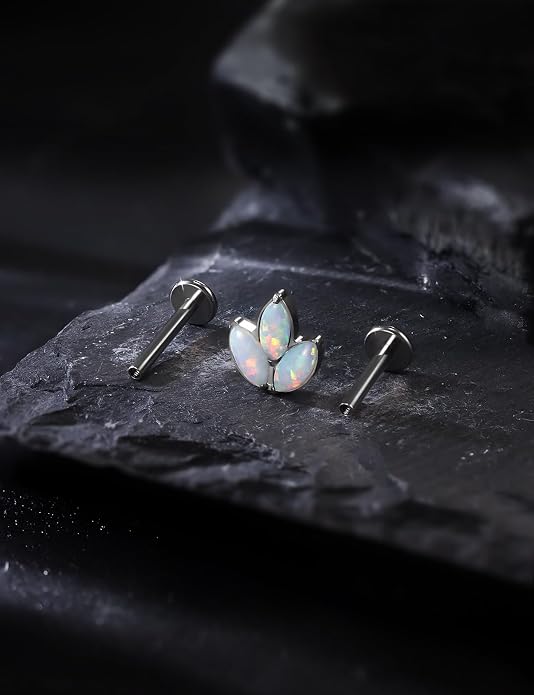 16G Astm F136 Titanium Internal Thread Flat Back Earrings Nose Studs Tragus Forward Helix Conch Cartilage Lobe Earrings Stud Medusa Labret Monroe Lip Ring Piercing Jewelry For Women Men
