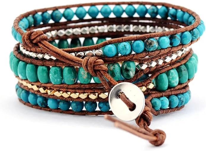 Boho Wrap Bead Bracelet for Women - Handmade Adjustable Natural Stone Beaded Bracelets Yoga Healing Bracelet Bangle Hippie Jewelry