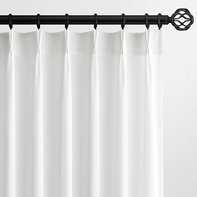 Topfinel Pinch Pleated Curtains 100 Inches Long 2 Panels Set,White Cream Semi Sheer Cotton Blend Fabric Aesthetic Advanced Curtain Drapes for Living Room Bedroom,40x95 inch Length