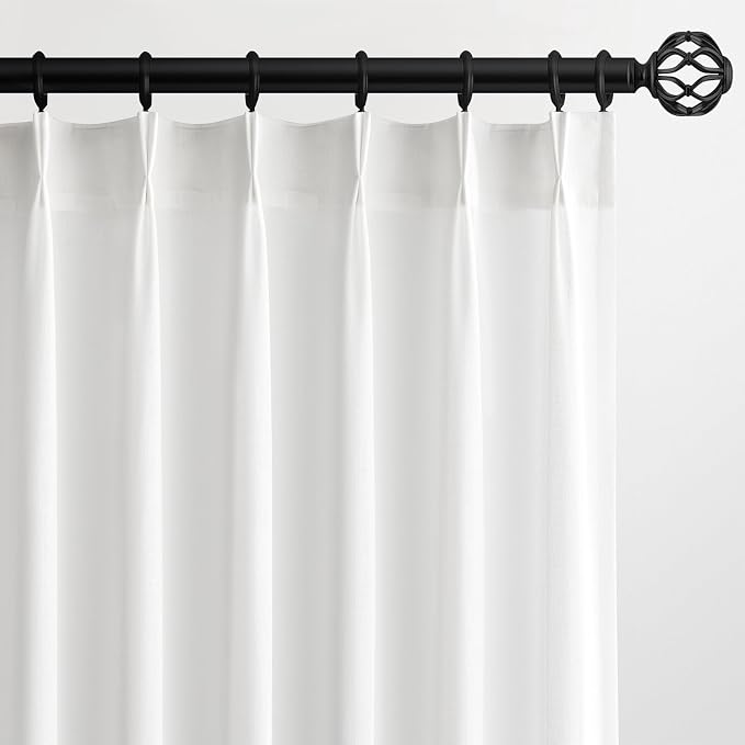 Topfinel White Pinch Pleat Linen Curtains for Bedroom 132 Inches Long 2 Panel Set,Light Filtering Semi Sheer Privacy Bright Bohemian Gothic Decor Floor Length Curtains for Living Room 132 Length