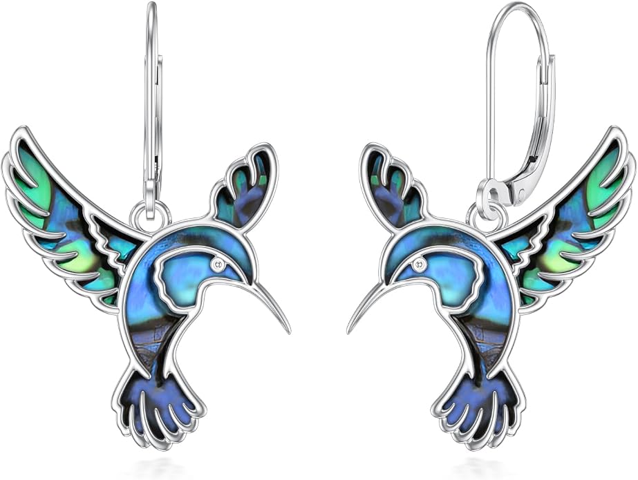 Hummingbird Earrings 925 Sterling Silver Abalone Shell Bird Dangle Earrings Hummingbird Jewelry Gifts for Women
