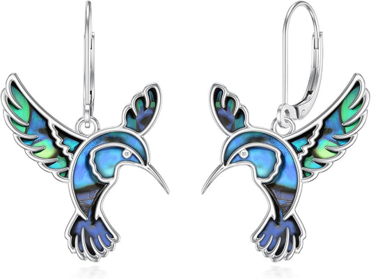 Hummingbird Earrings 925 Sterling Silver Abalone Shell Bird Dangle Earrings Hummingbird Jewelry Gifts for Women
