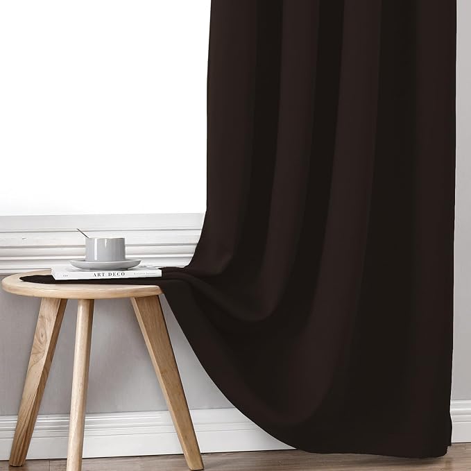 ChrisDowa 100% Blackout Curtains for Bedroom 72 Inches Long 2 Panels Set | 2 Thick Layers, Thermal Insulated, Light Blocking, Grommet, Window Treatment, Living Room Drapes, Brown, 52 x 72 Inch