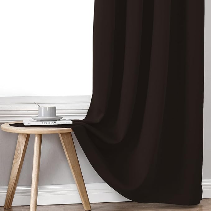 ChrisDowa 100% Blackout Curtains for Bedroom 45 Inches Long 2 Panels Set | 2 Thick Layers, Thermal Insulated, Light Blocking, Grommet, Window Treatment, Living Room Drapes, Brown, 42 x 45 Inch