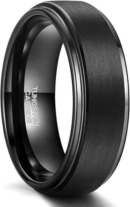 Greenpod 6mm 8mm Black Tungsten Rings for Men Women Brushed Wedding Bands Ring Matte Finished Comfort Fit Size 4-15
