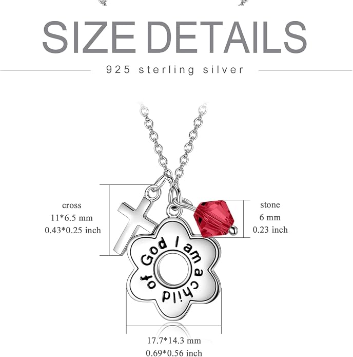 AOBOCO 925 Sterling Silver I Am a Child of God Daisy Necklace Jewelry Birthday Birthday Baptism Communion Gifts for Girls