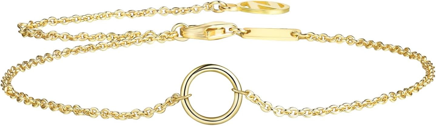 NOKMIT Solid 925 Sterling Silver Bracelets for Women, Dainty Interlocking Circles Cubic Zirconia Adjustable Chain Bracelet, Trendy Stackable Link Bracelets, Simple Cute Jewelry Gifts