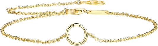 NOKMIT Solid 925 Sterling Silver Bracelets for Women, Dainty Interlocking Circles Cubic Zirconia Adjustable Chain Bracelet, Trendy Stackable Link Bracelets, Simple Cute Jewelry Gifts