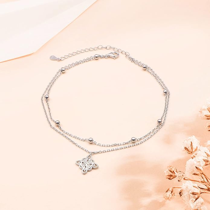 Yearace Anklet for Women S925 Sterling Silver Adjustable Foot Beaded Chain Lotus Flower Claddagh Dragonfly Witches Knot Ankle Bracelet Summer Beach Anklets Jewelry Gift
