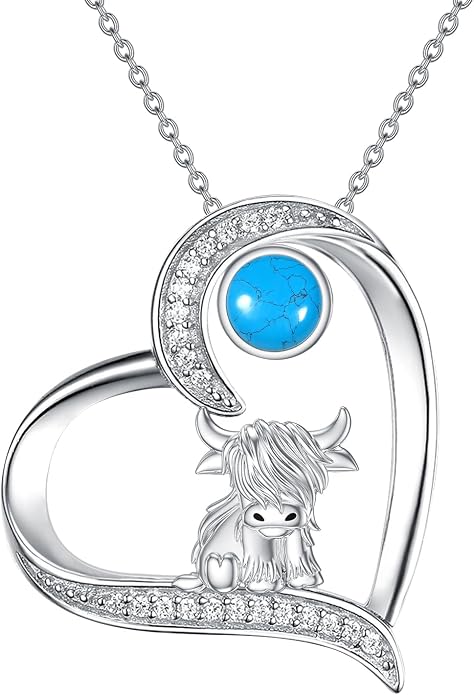 Highland Cow Gifts for Women 925 Sterling Silver Highland Cow Birthstone Necklace Fluffy Cow Jewelry Gifts Birthday Christmas