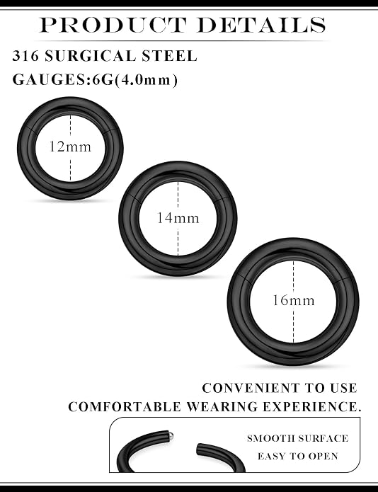 20G 18G 16G 14G 12G 10G 8G 6G 4G 2G Nose Rings Hoops 316l Surgical Steel Clicker Septum Lip Ring Tragus Helix Daith Rook Conch Snug Cartilage Lobe Earrings Hoop Piercing Jewelry For Women Men