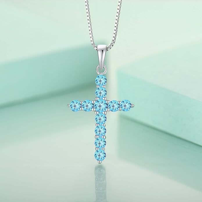 STARCHENIE Cross Necklace Sterling Silver Crucifix Pendant Gemstones Jewelry for Women