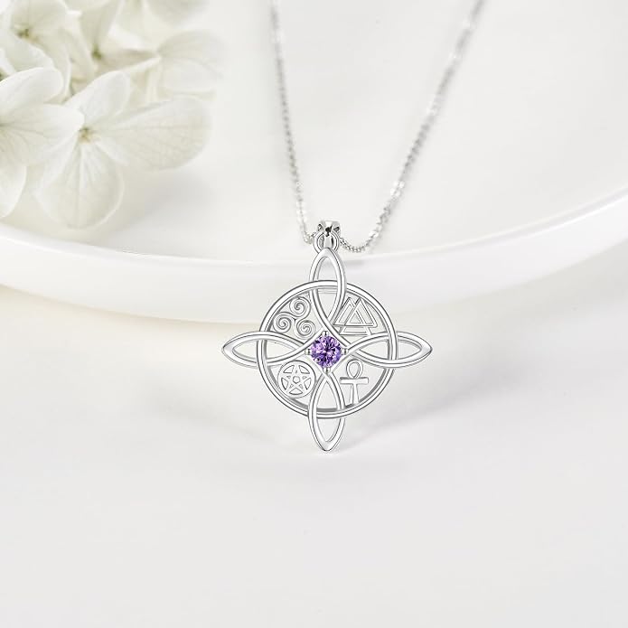 YAFEINI Sterling Silver Witches Knot Pendant Necklace - Celtic Cross Witch Jewelry Amulet Gifts for Women