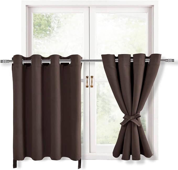 Hiasan RV Blackout Curtains for Bedroom, 52 x 30 Inches Long - Thermal Insulated & Light Blocking Window Curtains for Living Room, 2 Drape Panels Sewn with Tiebacks, Brown