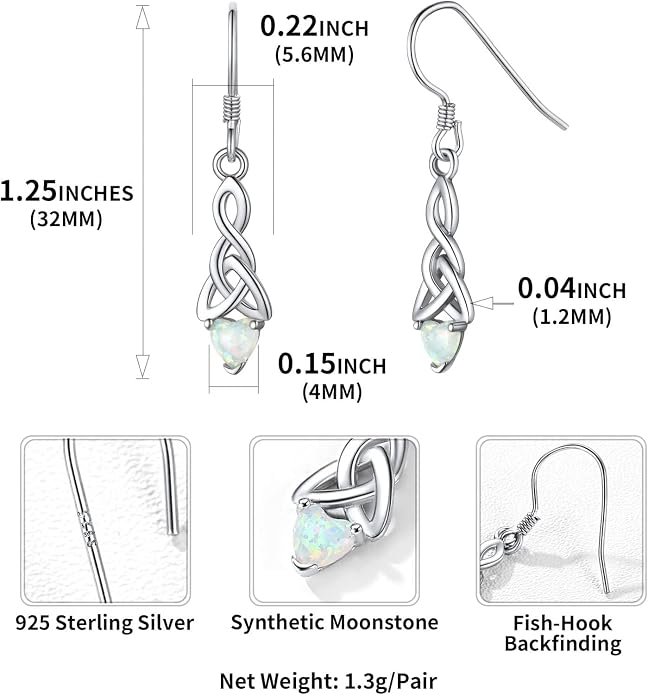 ChicSilver Sparkling Heart Birthstone 925 Sterling Silver Celtic Knot Dangle Hook Earrings (with Gift Box)