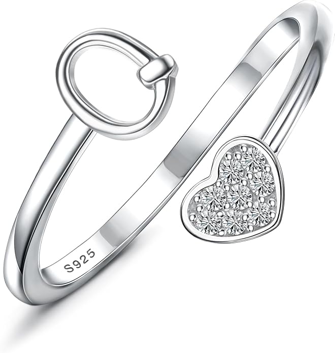 MILACOLATO 925 Sterling Silver Initial Rings for Women Teen Girl 18K Gold Plated Heart Initial Rings Adjustable Capital Letter Ring Stackable Thumb Pinky Rings for Daughter Birthday Bridesmaid Gifts Jewelry, A to Z