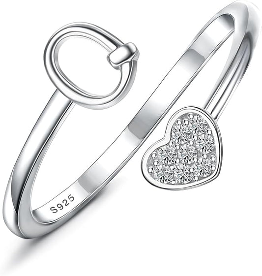 MILACOLATO 925 Sterling Silver Initial Rings for Women Teen Girl 18K Gold Plated Heart Initial Rings Adjustable Capital Letter Ring Stackable Thumb Pinky Rings for Daughter Birthday Bridesmaid Gifts Jewelry, A to Z