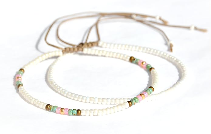 Beaded Anklet Set for Women and Teen Girls, Adjustable and Waterproof, Boho Bohemian Hippie Colorful Beach Summer Anklets by Tribes