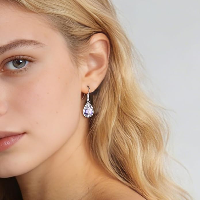 Eusense Sterling Silver Dangle Earrings for Women Tree of Life Animals Moonstone Turquoise Leverback Earrings Jewelry Gifts