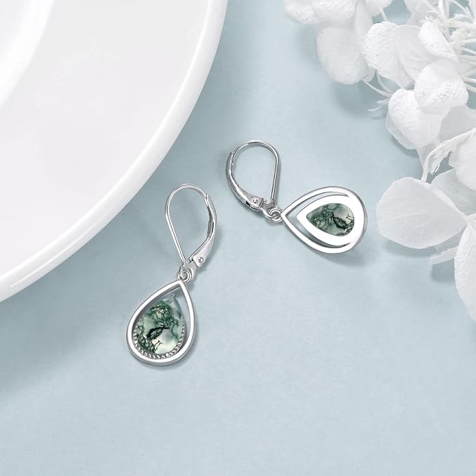 VONALA Dangle Earrings 925 Sterling Silver Opal Larimar Lapis Sapphire Turquoise Moss Agate Crystal Dangling Earrings Jewelry Gift for Women