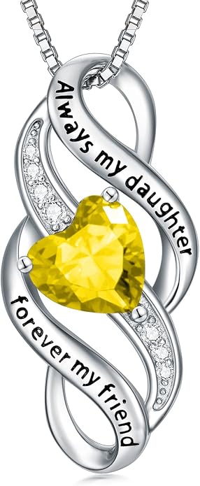 Daughter Necklace 925 Sterling Silver Always My Daughter Forever My Friend Infinity Necklace to Daughter Birthday Gift from Mom with 12 Birthstones