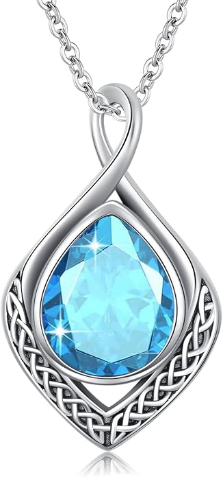 PELOVNY Celtic Knot Necklaces for Women 925 Sterling Silver Gemstone/Birthstone Teardrop Infinity Necklace Irish Celtic Pendant Jewelry Gifts for Mom Daughter Wife
