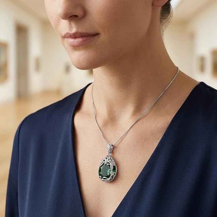 Teardrop Moonstone Necklace for Women Tree of Life/Filigree Birthstone Pendant Necklace Jewelry
