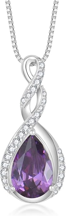 Fahonie 925 Sterling Silver Birthstone Necklace for Women,Infinity Teardrop Cubic Zirconia Pendant Necklace Anniversary Birthday Jewelry Gift for Women Wife Friend 18"+2" Chain
