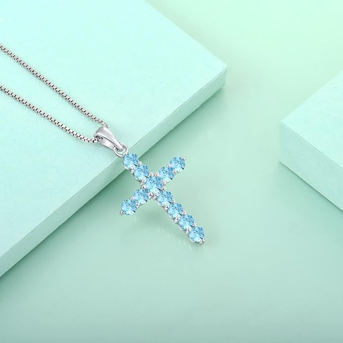 STARCHENIE Cross Necklace Sterling Silver Crucifix Pendant Gemstones Jewelry for Women
