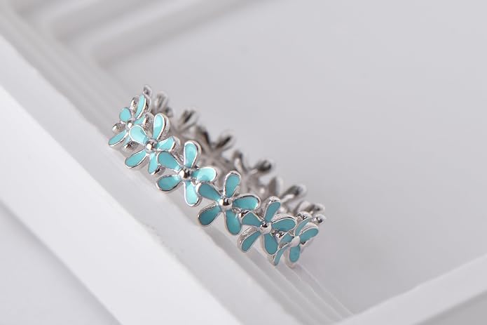 925 Sterling Silver Dainty Daisy Butterfly Paw Heart Eternity Rings Blue Flower Finger Rings for Women Stacking Promise Rings Gift Jewelry