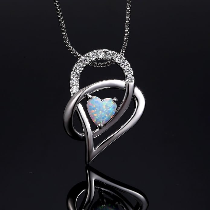 VOLUKA Created Opal/Amethyst/Mystic Topaz Pendant Necklace for Women,18K White/Rose Gold Plated Chain Wedding Engagement Jewelry Gift