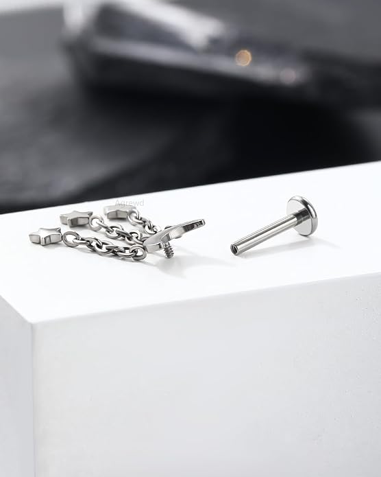 G23 Solid Titanium Cartilage Earrings Stud 16G Internally Threaded Helix Tragus Earrings for Women Flat Back Conch Helix Piercing Jewelry Surgical Steel