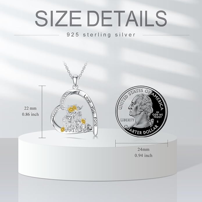 Highland Cow Gifts for Women 925 Sterling Silver Highland Cow Birthstone Necklace Fluffy Cow Jewelry Gifts Birthday Christmas