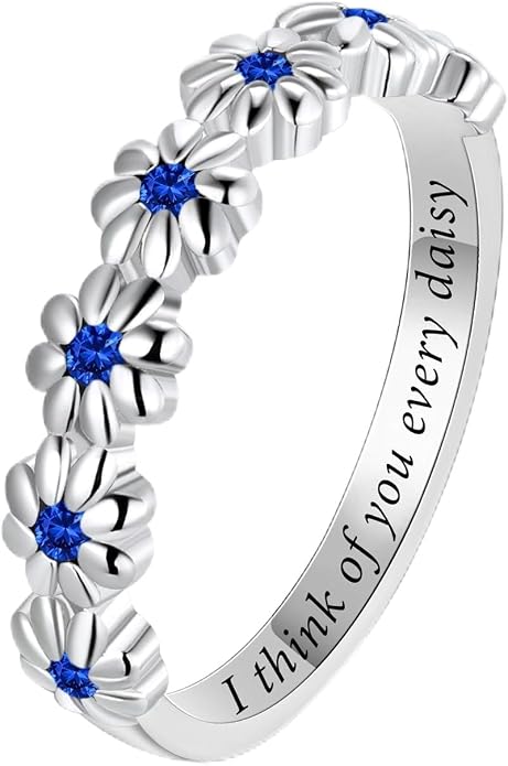 Dainty Daisy Ring for Women, S925 Sterling Silver Cubic Zirconia Sunflower Flower Ring For Daughter, I Think Of You Every Daisy Ring, Birthstone Flower Ring