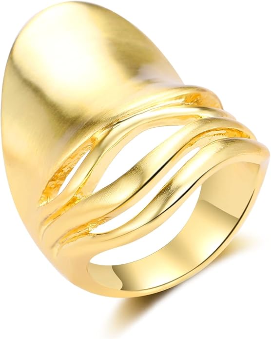 Chunky Rings for Women Gold and Silver Statement Rings Mask Dome Gold Plated Fashion Band Ring Cocktail Costume Jewelry Gift