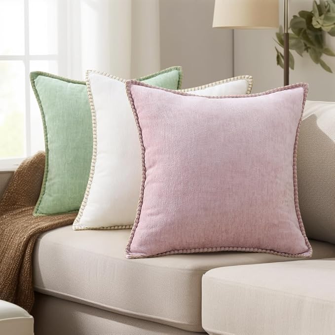 decorUhome Soft Chenille Throw Pillow Covers 12x20 Set of 2 Blush Pink | Fall Textured Decorative Throw Pillow Cases Stitched Edge Modern Farmhouse Luxury Boho Velvet for Couch Sofa Bed Home Decor