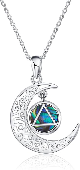 Sobriety Alcoholics Anonymous Necklace Sterling Silver AA Thors Hammer/Moon Pendant Recovery Symbol Jewelry for Women Her