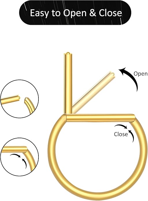 Oveta Titanium D Shaped Nipple Rings 14G for Nipple Piercing Jewelry Higned Segment Clicker Ring Hoops 11mm 12mm 14mm for Women Men, Silver Gold Black, 2PCS