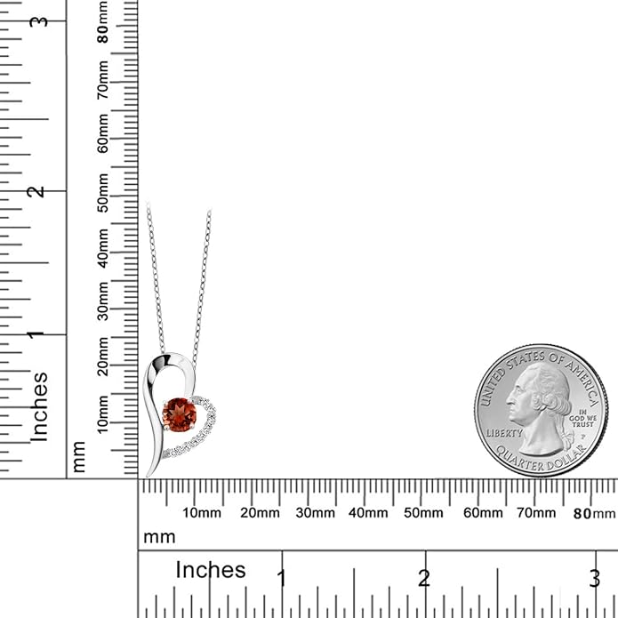 Gem Stone King Heart Shape Pendant Necklace For Women | 925 Sterling Silver | 6MM Round Gemstone Birthstone | Heart Necklace For Women | With 18 Inch Silver Chain